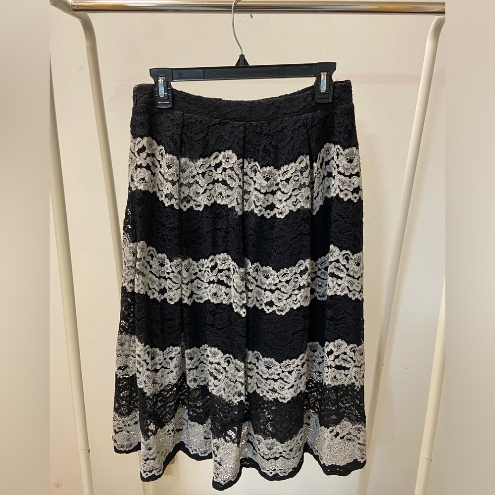 Black and White Lace Midi Skirt